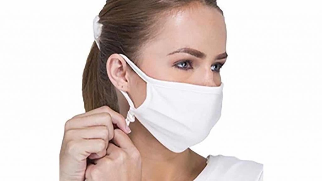 Woman with white face mask